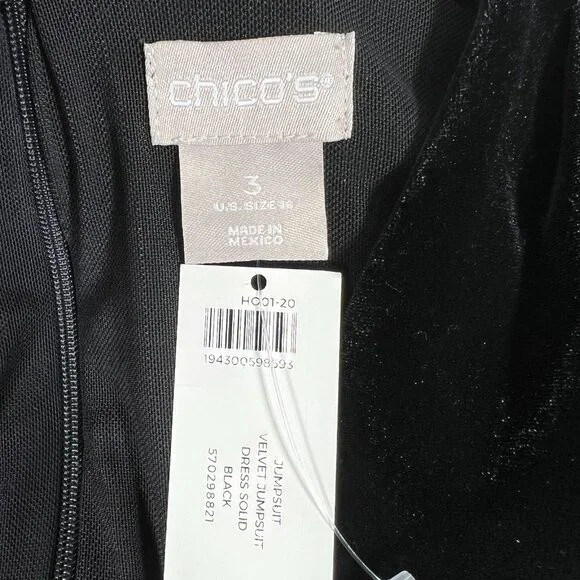 NEW Chico's Womens Black Wide Leg Waist Tie Elegant Velvet Jumpsuit Size 3 US 16 - Picture 12 of 16